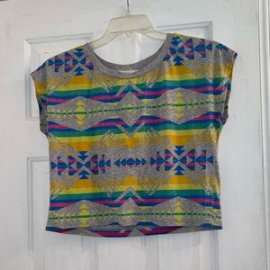 Size small fun bright geometric print gray crop top shirt